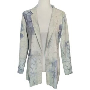 Tempo Paris Womens Abstract Watercolor Floral Open Front Blazer Jacket Blue - S